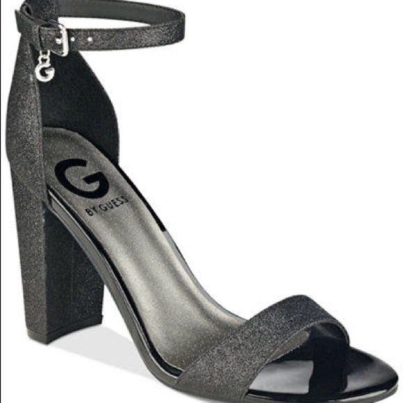 black glitter block heels